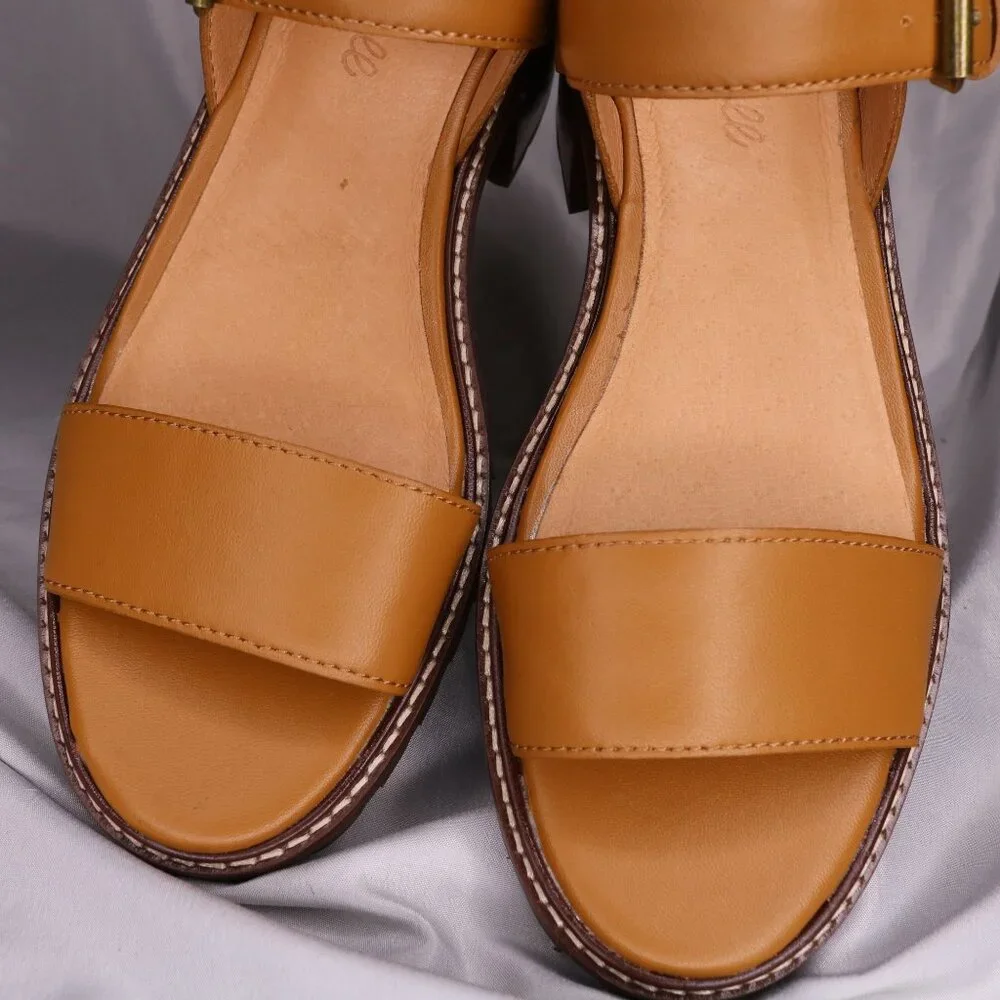 Madewell Tan Leather Lug Sole Block Heel Sandals Size 8 NWOB - Picture 7 of 10
